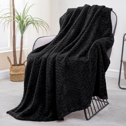 Large Flannel Fleece Throw Blanket, Jacquard Weave Leaves Pattern (50" X 70", Pink)