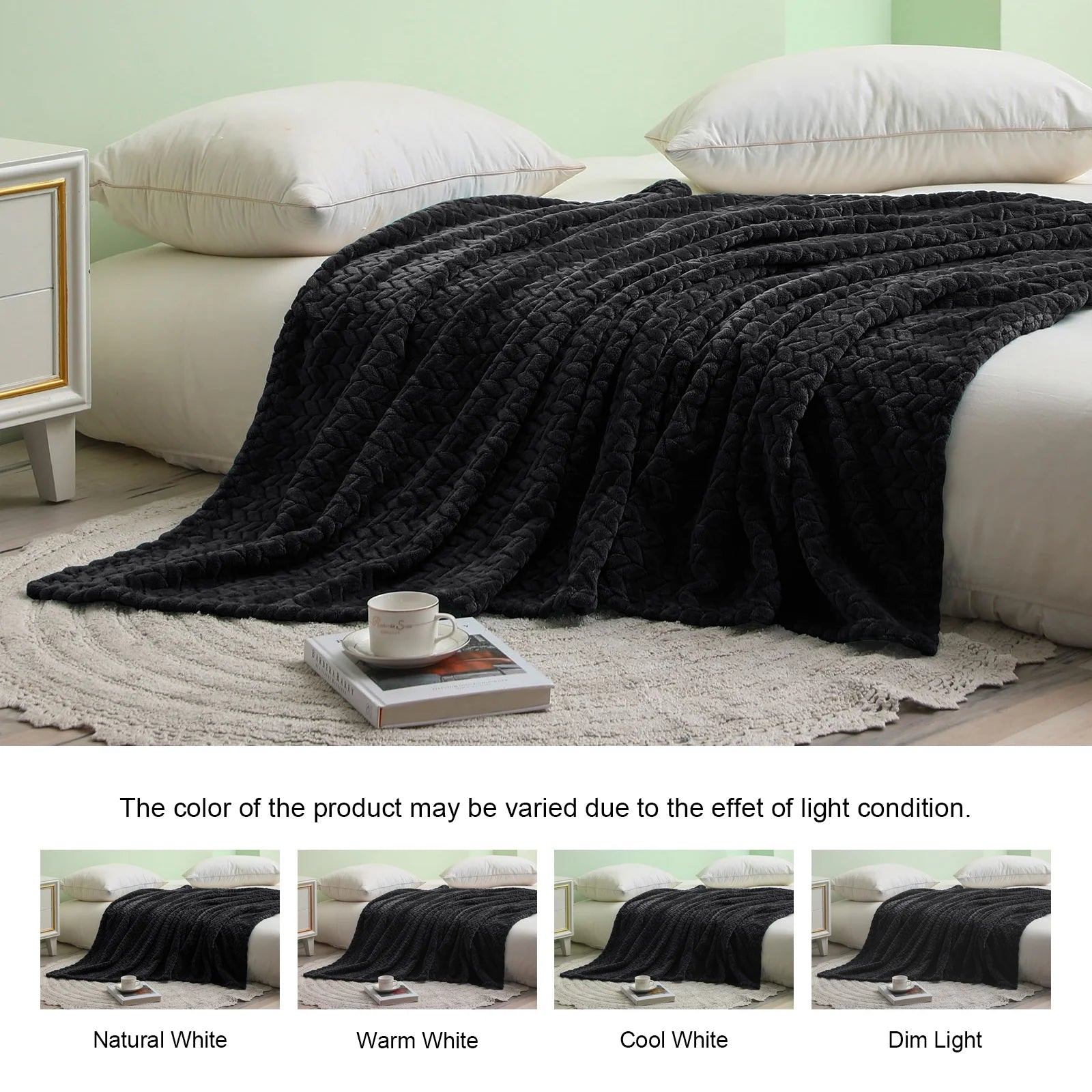 Large Flannel Fleece Throw Blanket, Jacquard Weave Leaves Pattern (50" X 70", Pink)
