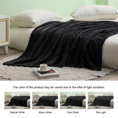 Large Flannel Fleece Throw Blanket, Jacquard Weave Leaves Pattern (50" X 70", Pink)
