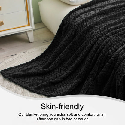 Large Flannel Fleece Throw Blanket, Jacquard Weave Leaves Pattern (50" X 70", Pink)