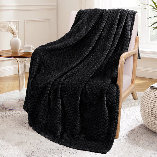 Large Flannel Fleece Throw Blanket, Jacquard Weave Leaves Pattern (50" X 70", Pink)